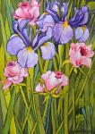 Roses and Irises in the Garden,2003, (watercolour)