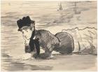 Woman Lying on the Beach. Annabel Lee, c. 1881 (Brush, grey and black ink over black chalk; framed in pen and blackish brown ink)