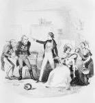 Nicholas congratulates Arthur Gride on his wedding morning, illustration from `Nicholas Nickleby' by Charles Dickens (1812-70) published 1839 (litho)