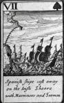 Spanish Ships Cast Away. VII of Spades from a pack of playing cards (engraving)