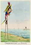 Observations Upon Stilts, caricature of Napoleon standing on stilts observing Pitt and England across the Channel (coloured engraving)