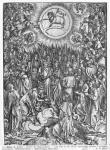 Scene from the Apocalypse, Adoration of the Lamb, German edition, 1498 (woodcut) (b/w photo)