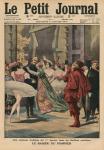 An odd tradition of the 1st January in the Parisian theatres, the 'Fireman Kiss', front cover illustration from 'Le Petit Journal', supplement illustre, 4th January 1914 (colour litho)