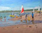 Cricket and red and white sail,Abersoch, 2011, (oil on canvas)