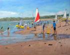 Cricket and red and white sail,Abersoch, 2011, (oil on canvas)