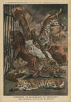 The fire at the Universal Exhibition of Brussels, a menagerie being consumed by the flames, illustration from 'Le Petit Journal', supplement illustre, 28th August 1910 (colour litho)