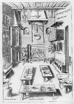 Kitchen interior (engraving) (b/w photo)