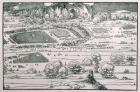 Demonstration of defensive measure to protect a city against a besieging army, right-hand detail of a plate from 'Teaching about the Fortification of Towns, Castles and Places', pub. 1527 (woodcut) (see also 77577)