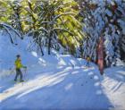 Skiing through the Woods, La Clusaz, 2012 (oil on canvas)
