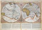 Double Hemisphere World Map, 1587 (coloured engraving)