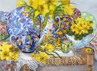 Daffodils, Antique Jugs, Plates, Textiles and Lace, 2012 (w/c on paper)