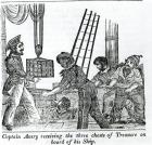 Captain Avery receiving three chests of Treasure on board of his Ship, illustration from 'Book of Pirates' 1837 (engraving) (b/w photo)