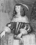 Portrait of Catharine of Braganza (1638-1705) engraved by Freeman (engraving) (b/w photo)