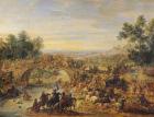 Cavalry Battle on a Bridge (oil on panel)