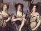 Portrait of three of the nieces of Cardinal Mazarin portrayed as goddesses, Venus, Juno and Diana (oil on copper)