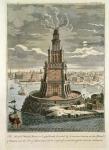 The Marble Watch Tower or Lighthouse Erected by Ptolemy Soter on the Island of Pharos, near the Port of Alexandria (coloured print)