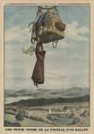 A woman falling down from the gondola of a balloon, back cover illustration from 'Le Petit Journal', supplement illustre, 1st June 1913 (colour litho)