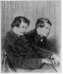 Edmond de Goncourt (1822-86) and Jules de Goncourt (1830-70) in a box at the theatre, 1853 (litho) (b/w photo)