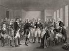 Washington parting from his officers at Fraunces Tavern, New York City, USA, on December 4th 1783. George Washington, 1732-1799. First President of the United States. From a 19th century print engraved by Rogers after Chapin.