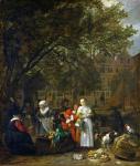 A Herb Market in Amsterdam (oil on canvas)