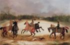 Grooms exercising racehorses (oil on canvas)