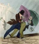 The Umbrella Trip, from 'Flibustiers Parisiens' (colour litho)