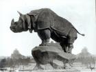 Rhinoceros, 1878, by Alfred Jacquemart (1824-96) in front of the Trocadero Palace, constructed for the Universal Exposition (1878), Paris, 1888 (b/w photo)