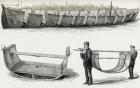 The 28-foot steel boat Advance, designed to be carried over land, 1890 (wood engraving)