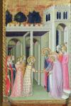 Triptych of the Coronation of the Virgin, right panel depicting the Virgin returning to her family home (oil on panel)