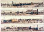 The opening of the Stockton and Darlington railroad, 1825; Locomotive race at Rainhill, near Liverpool, won by George Stephenson's 'Rocket', 1829; a first class train on the Liverpool and Manchester Railway, 1833; a second class train on the Liverpool and