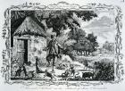 Alexander Selkirk on the Island of Juan Fernandes, published in 'Drakes Voyages', 1780 (engraving)