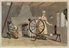 Woman Spinning, from 'Costume of Yorkshire', engraved by Robert Havell (1769-1832), 1814 (colour litho)