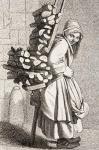 A Woman Carrying Firewood to Sell in 18th Century Paris, 1875 (engraving)