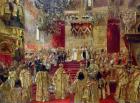 Study for the Coronation of Tsar Nicholas II (1868-1918) and Tsarina Alexandra (1872-1918) at the Church of the Assumption, Moscow, 14th may 1896 (oil on canvas)