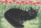 Black Cat With Poppies, 1993 (watercolour and pencil)