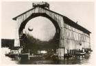 The prototype airship Zeppelin LZ1 in floating hangar in the Bay of Manzell, Lake Constance, Friedrichshafen, 1900 (b/w photo)