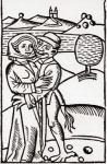 A devil seduces a witch, after an illustration in Ulrich Molitor's 15th century De Lamiis.
