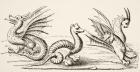 Dragons, after miniatures in the 14th century 'Book of the Marvels of the World', from 'Science and Literature in the Middle Ages' by Paul Lacroix, 1878 (litho)