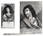 Two portraits of Savinien Cyrano de Bergerac (1619-55), on the right after Zacharie Heince (1611-69) (engraving) (b/w photo)