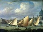 Yachts of the Cumberland Fleet starting at Blackfriars, London (oil on canvas)