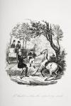 Mr. Winkle soothes the refractory steed, illustration from `The Pickwick Papers' by Charles Dickens (1812-70) published 1837 (litho)