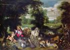 Adam and Eve with God in the Garden of Eden and the story of the Fall (oil on panel)