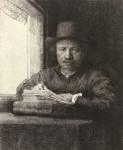 Self-portrait etching at a window, 1648 (etching)