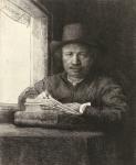 Self-portrait etching at a window, 1648 (etching)