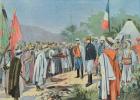 General Lyautey (1854-1934) receiving the surrender of a rebel tribe in Morocco, from 'Le Petit Parisien', 1912 (colour litho)