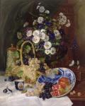 Still life with Flowers and Fruit (oil on canvas)