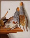 Trompe l'Oeil of Two Partridges Hanging from a Nail (oil on canvas)