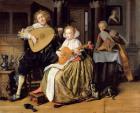 A Young Man Playing a Theorbo and a Young Woman Playing a Cittern, c.1630-32 (oil on canvas)
