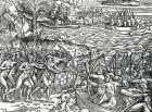 War scene, Brazil, illustration from 'Singularities of France Antarctique', by Andre de Thevet, 1558 (woodcut)
