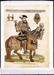 Equestrian portrait of Charles V in armour (1500-58) (colour engraving)